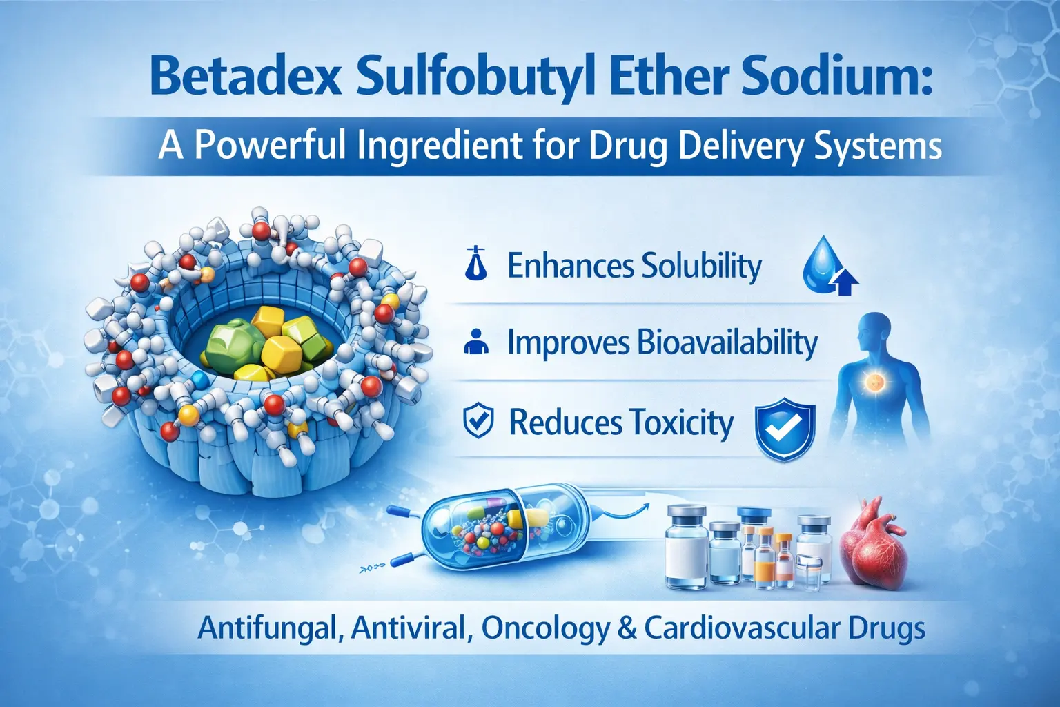 Betadex Sulfobutyl Ether Sodium: un potente ingrediente per i sistemi di somministrazione dei farmaci